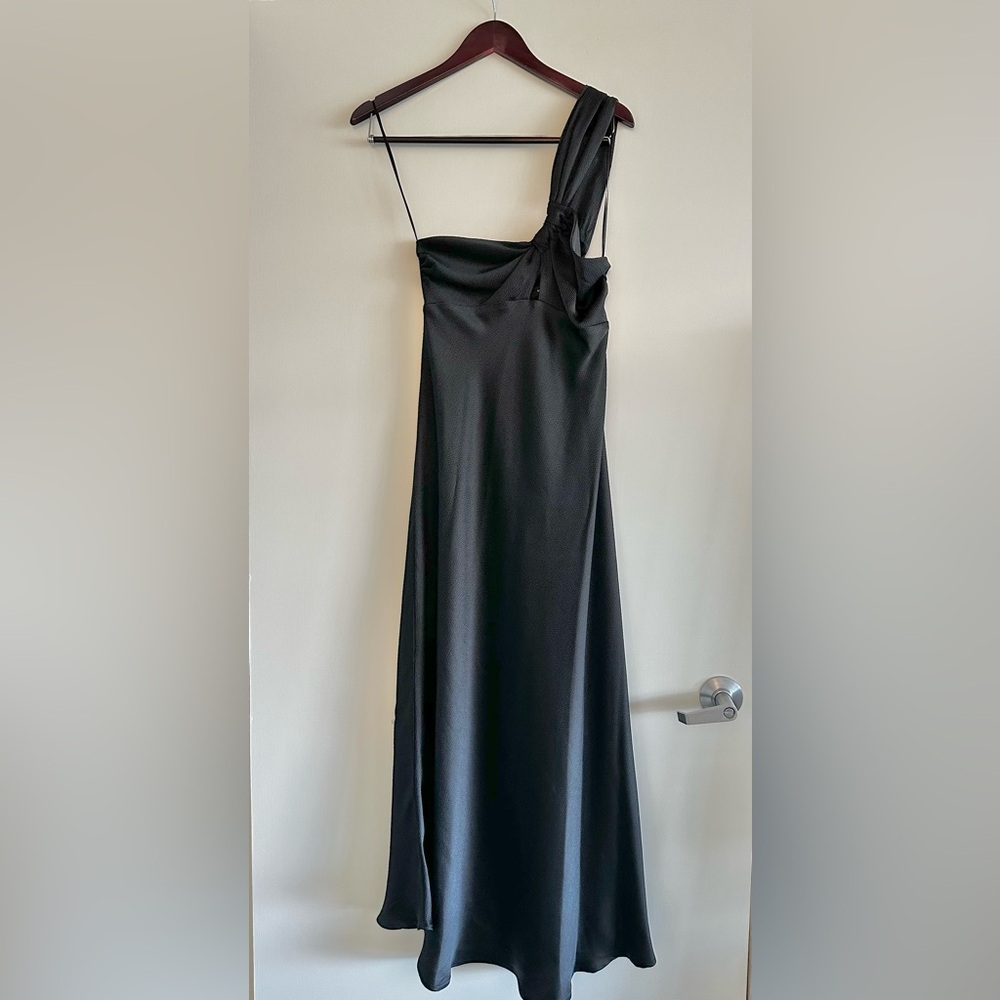 Mango one shoulder black evening midi dress size 4